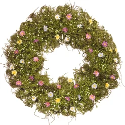 Sale National Tree Company 19 in. Spring Wreath with Yellow, White, Pink and Blue Flower Blooms, Green Ivy, Berries