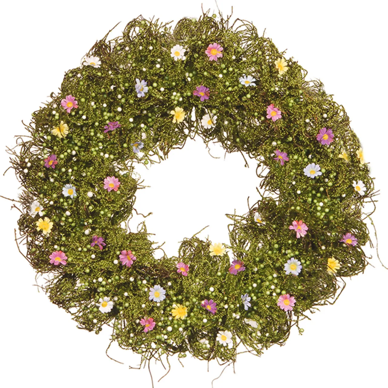 Sale National Tree Company 19 in. Spring Wreath with Yellow, White, Pink and Blue Flower Blooms, Green Ivy, Berries