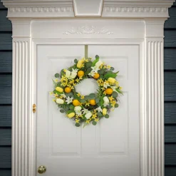 Sale National Tree Company 22 in. Spring Wreath with Yellow Tulip Blooms, Lemons, and Forsythia Flower Blossoms