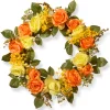Best National Tree Company 20 in. Spring Wreath with Yellow and Orange Rose Blooms, Seed Pods, Berry Clusters, Leafy Greens