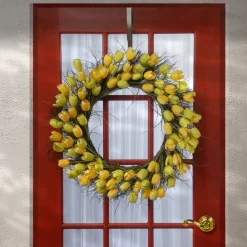 Clearance National Tree Company 32 in. Spring Wreath with Yellow Tulip Blooms, Flowing Green Stems
