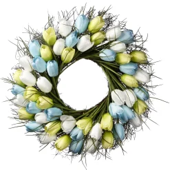 Hot National Tree Company 22 in. Spring Wreath with Yellow, Blue and White Tulips