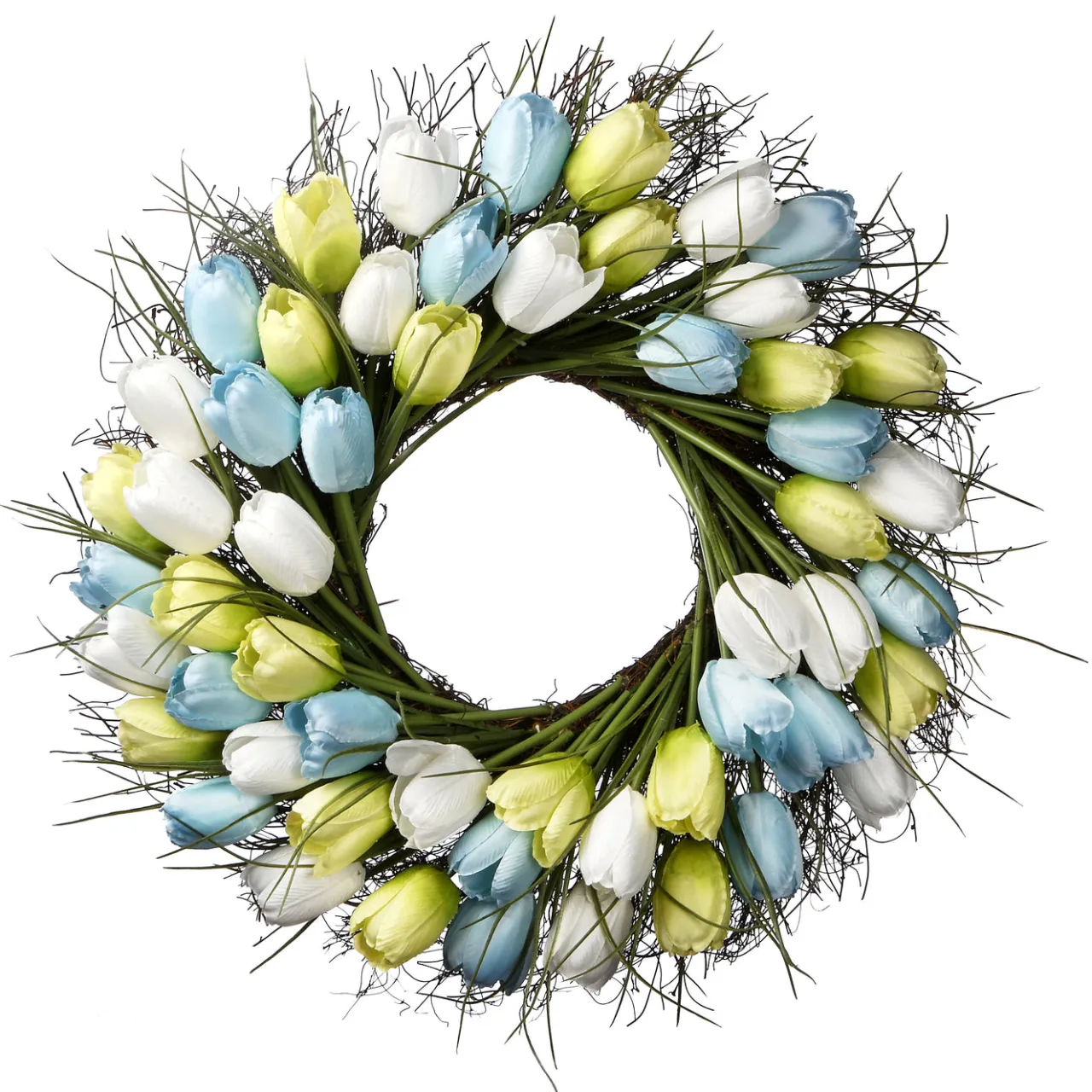 Hot National Tree Company 22 in. Spring Wreath with Yellow, Blue and White Tulips