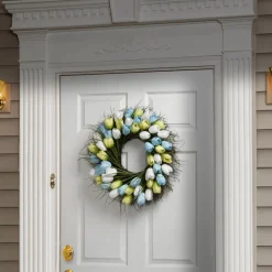 Hot National Tree Company 22 in. Spring Wreath with Yellow, Blue and White Tulips