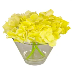 Online National Tree Company 8 in. Spring Yellow Hydrangea Bouquet in Glass Vase