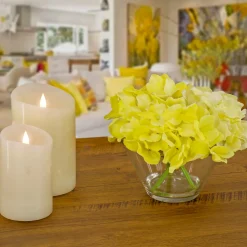 Online National Tree Company 8 in. Spring Yellow Hydrangea Bouquet in Glass Vase
