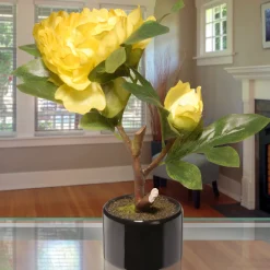National Tree Company 10 in. Spring Yellow Peony Flower Pot