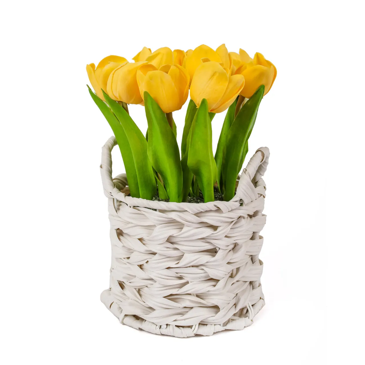 Sale National Tree Company 10 in. Spring Yellow Tulip Bouquet in White Basket