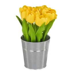 Hot National Tree Company 9 in. Spring Yellow Tulip Bouquet in Metal Pot
