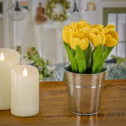 Hot National Tree Company 9 in. Spring Yellow Tulip Bouquet in Metal Pot