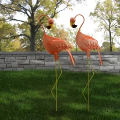 Best National Tree Company 33 in. Standing Peach Flamingo Metal Lawn Decoration