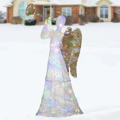 Discount National Tree Company 60 in. Trumpeting White Angel with Multicolor LED Lights