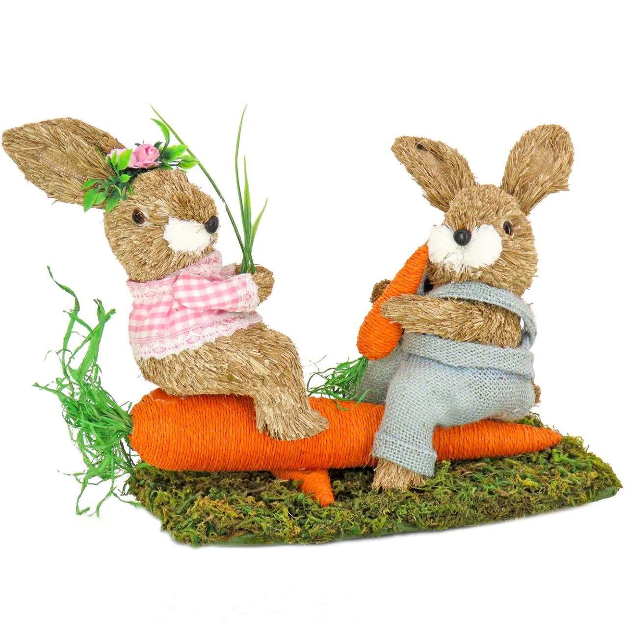 Discount National Tree Company 14 in. Two Bunnies on Carrot Seesaw Table Decoration