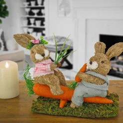 Discount National Tree Company 14 in. Two Bunnies on Carrot Seesaw Table Decoration