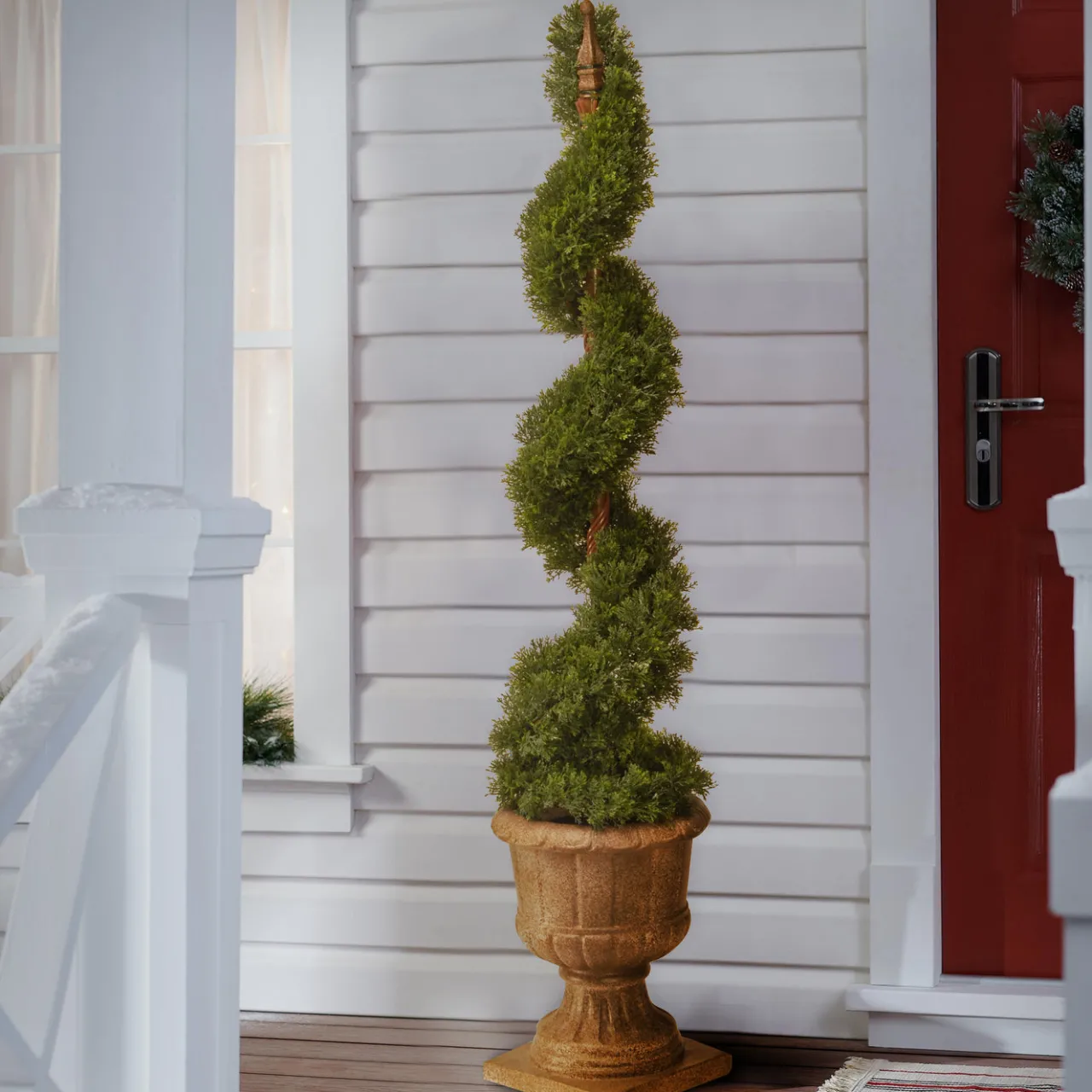 National Tree Company 48 in. Upright Juniper Spiral Topiary Tree in a Decorative Urn