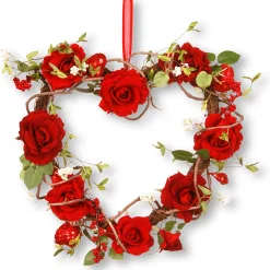 New National Tree Company 20 in. Valentine's Floral Heart Red Roses Wreath