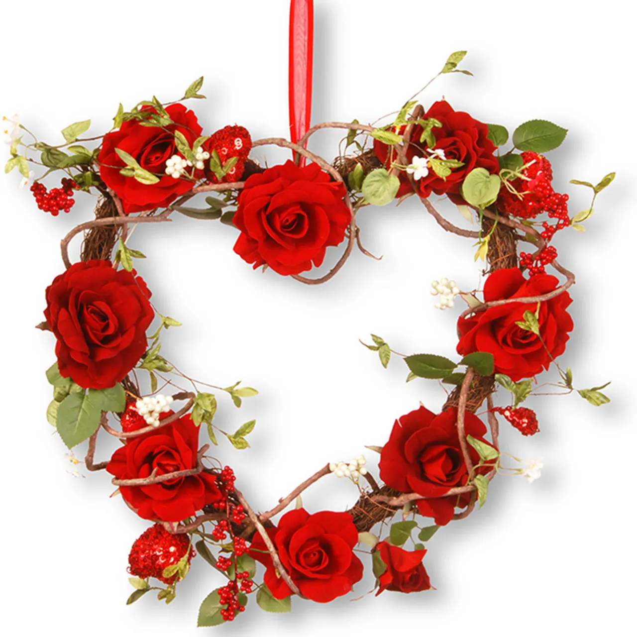 New National Tree Company 20 in. Valentine's Floral Heart Red Roses Wreath