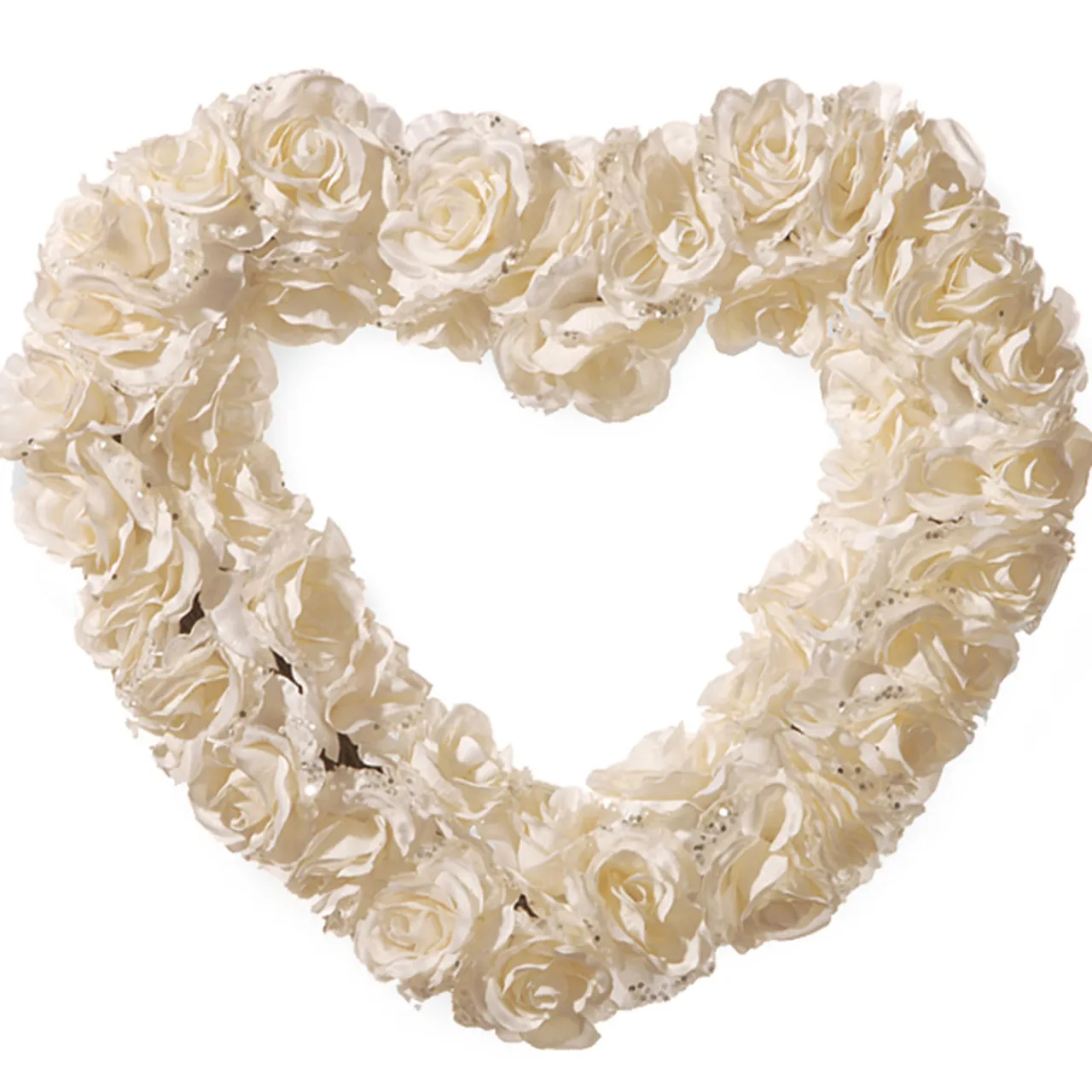 Hot National Tree Company 20 in. Valentine's Floral Heart White Roses Wreath