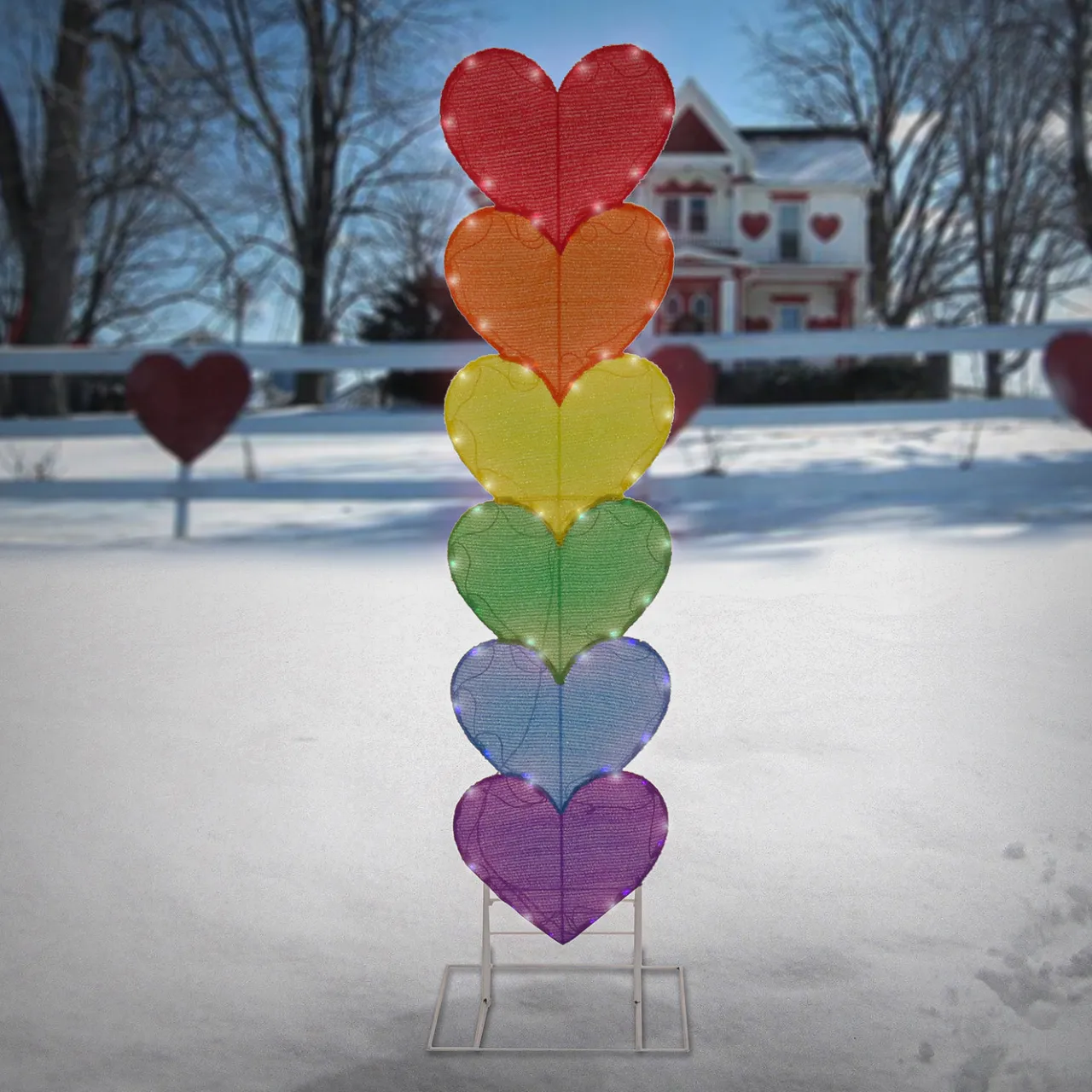 Outlet National Tree Company 63 in. Valentine's Stacked Rainbow Hearts Decoration with LED Lights