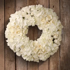 Clearance National Tree Company 18 in. Valentine's White Roses and Hydrangea Blooms Floral Wreath