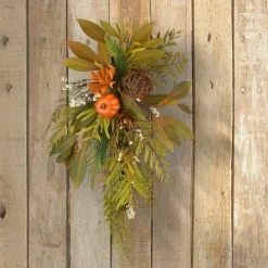 Sale National Tree Company 26 in. Wall Flower Swag Fall Decoration with Fern Fronds, Leaves, Pumpkins, Twig Cones