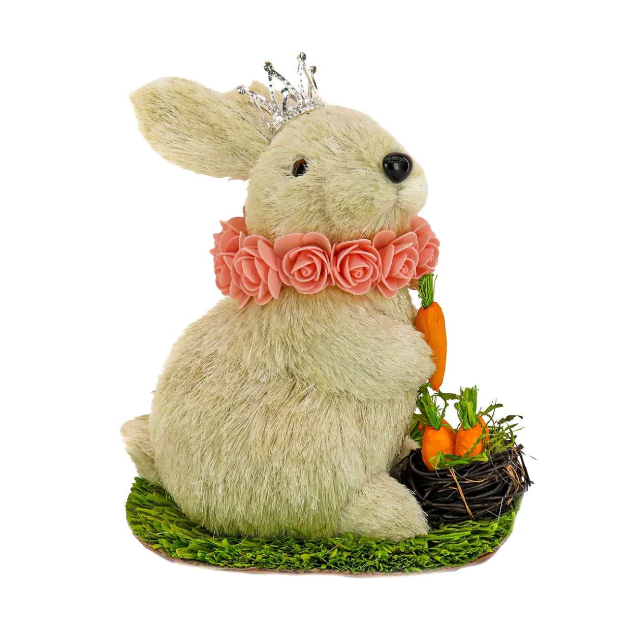 Outlet National Tree Company 12 in. White Easter Bunny with Crown Holding Carrot Table Decoration