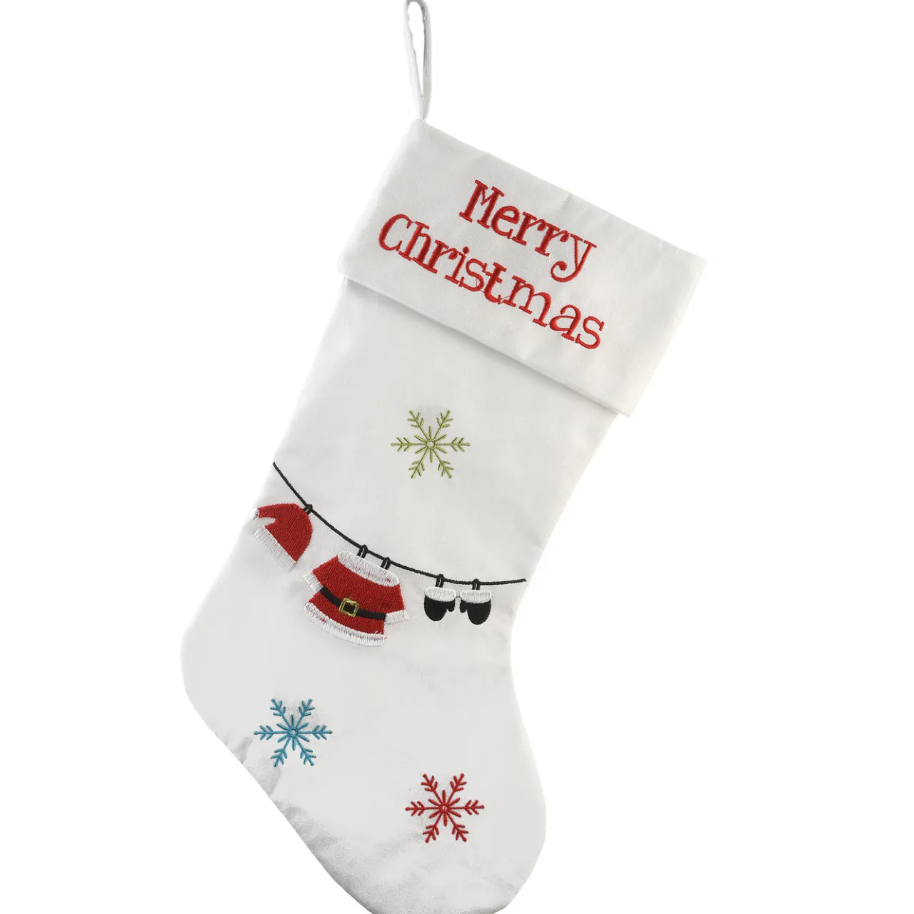 Best National Tree Company 18 in. White Merry Christmas Stocking with Snowflakes