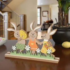 Sale National Tree Company 9 in. Wooden Rabbit Trio Table Decoration
