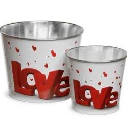 Discount National Tree Company 2 Piece Valentine's 'LOVE' Tin Pots Decorated with Red Hearts