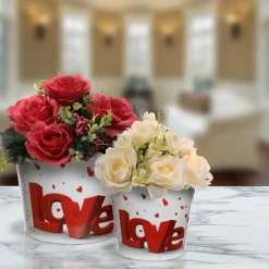 Discount National Tree Company 2 Piece Valentine's 'LOVE' Tin Pots Decorated with Red Hearts
