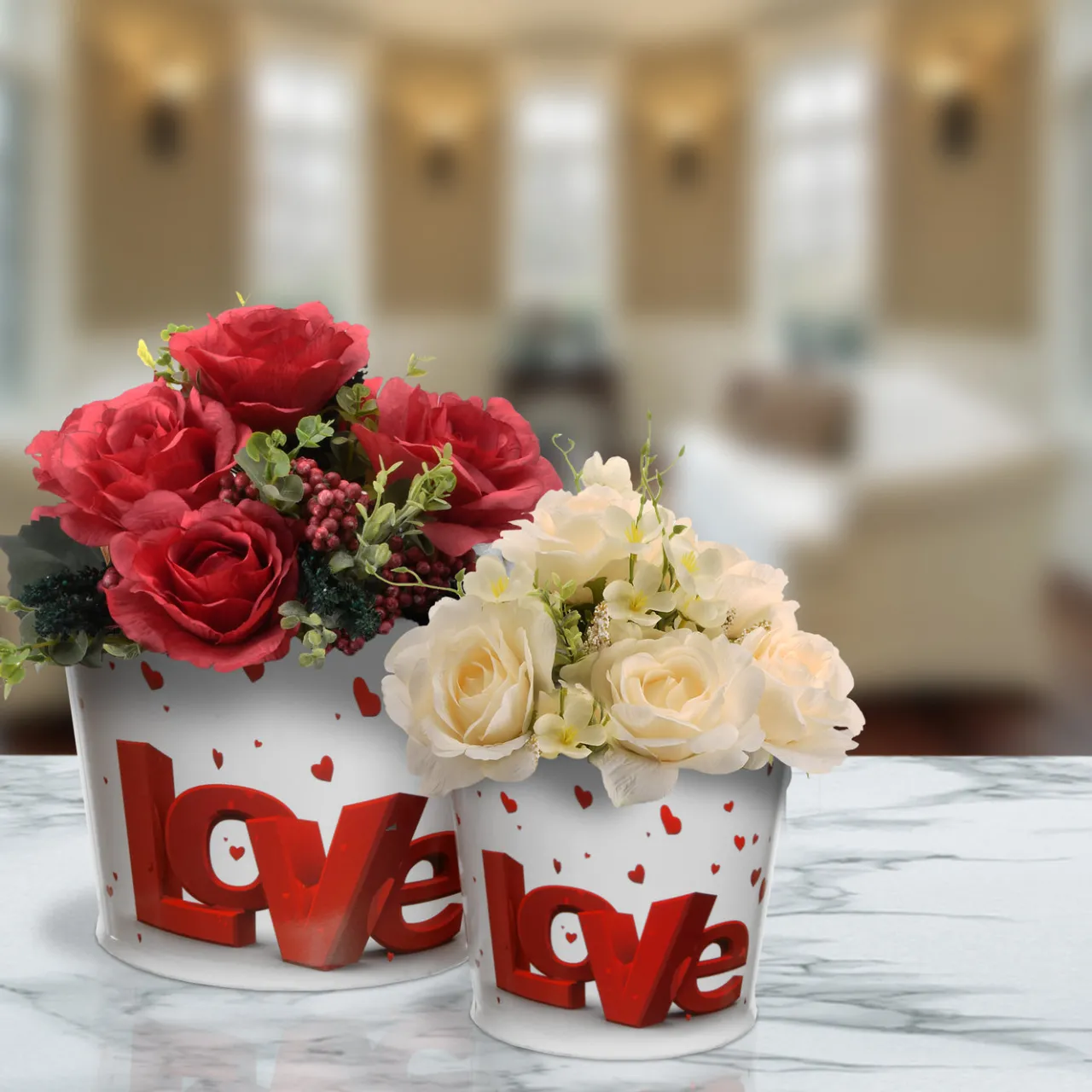 Discount National Tree Company 2 Piece Valentine's 'LOVE' Tin Pots Decorated with Red Hearts