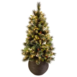 National Tree Company 4ft. Glittery Crestwood Spruce Entrance Tree with Clear Lights