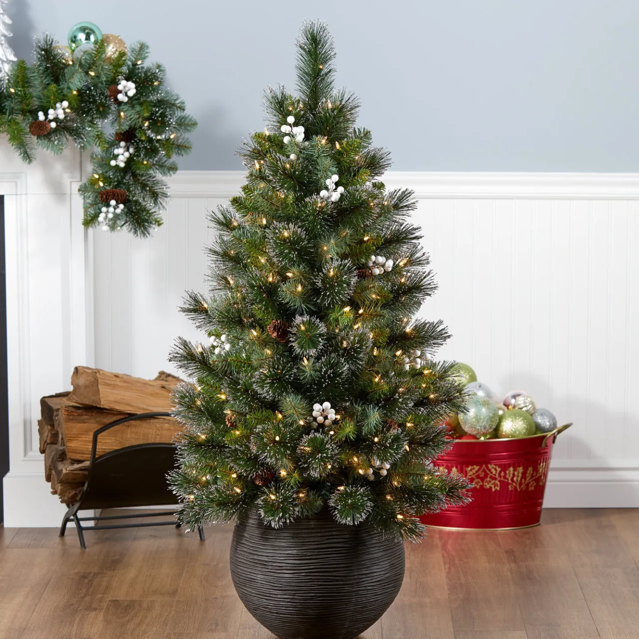 National Tree Company 4ft. Glittery Crestwood Spruce Entrance Tree with Clear Lights