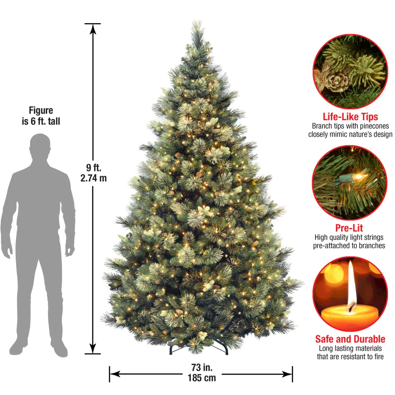 Hot National Tree Company 9ft. Pre-Lit Carolina Pine Tree with Clear Lights with 900 Clear Lights