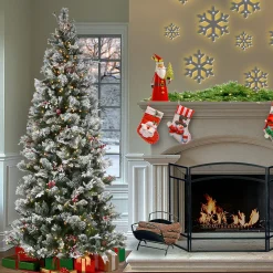 Outlet National Tree Company 9ft. Pre-Lit Snowy Bedford Pine Hinged Tree with PowerConnect Clear Lights