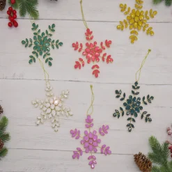 Sale National Tree Company 6-Piece HGTV Home Collection Beaded Snowflake Ornaments