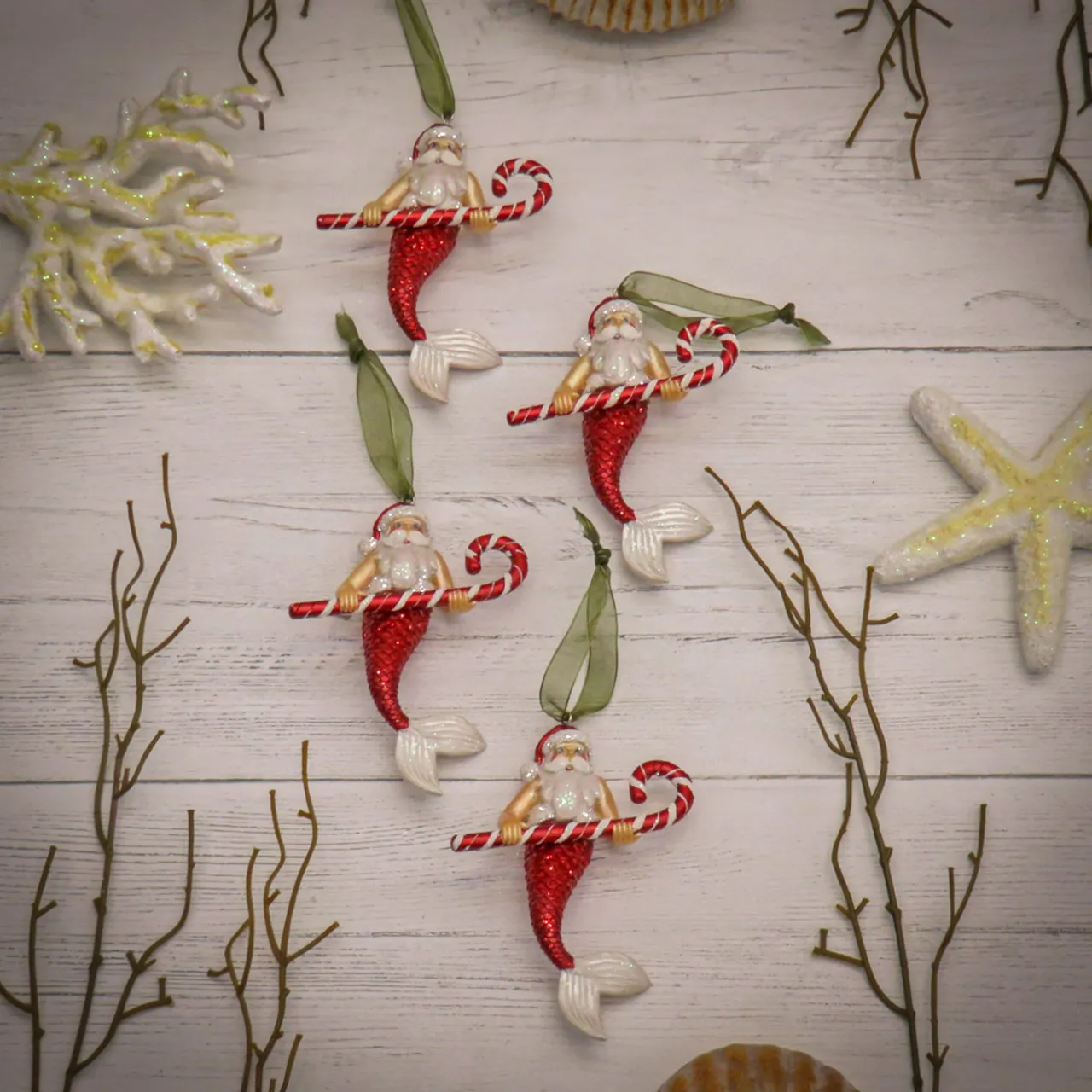 New National Tree Company 4-Piece HGTV Home Collection Santa Merman Ornaments