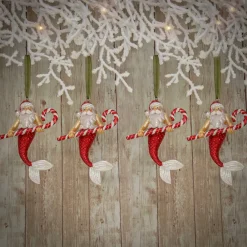 New National Tree Company 4-Piece HGTV Home Collection Santa Merman Ornaments