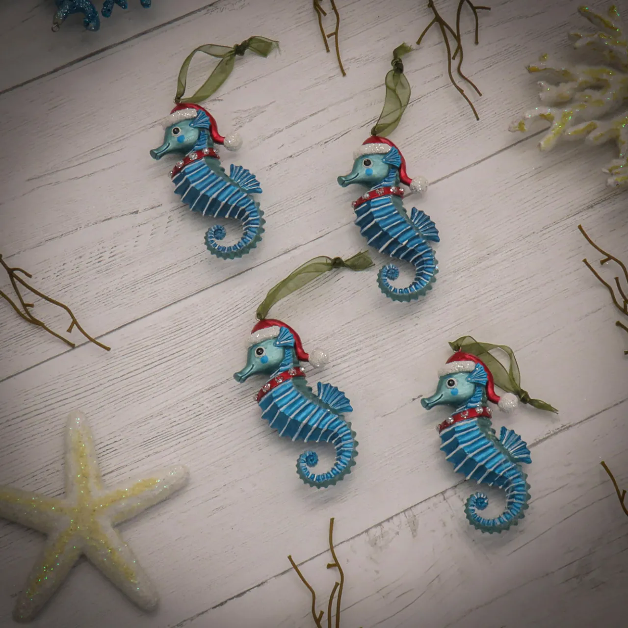 Hot National Tree Company 4-Piece HGTV Home Collection Teal Seahorse Ornaments