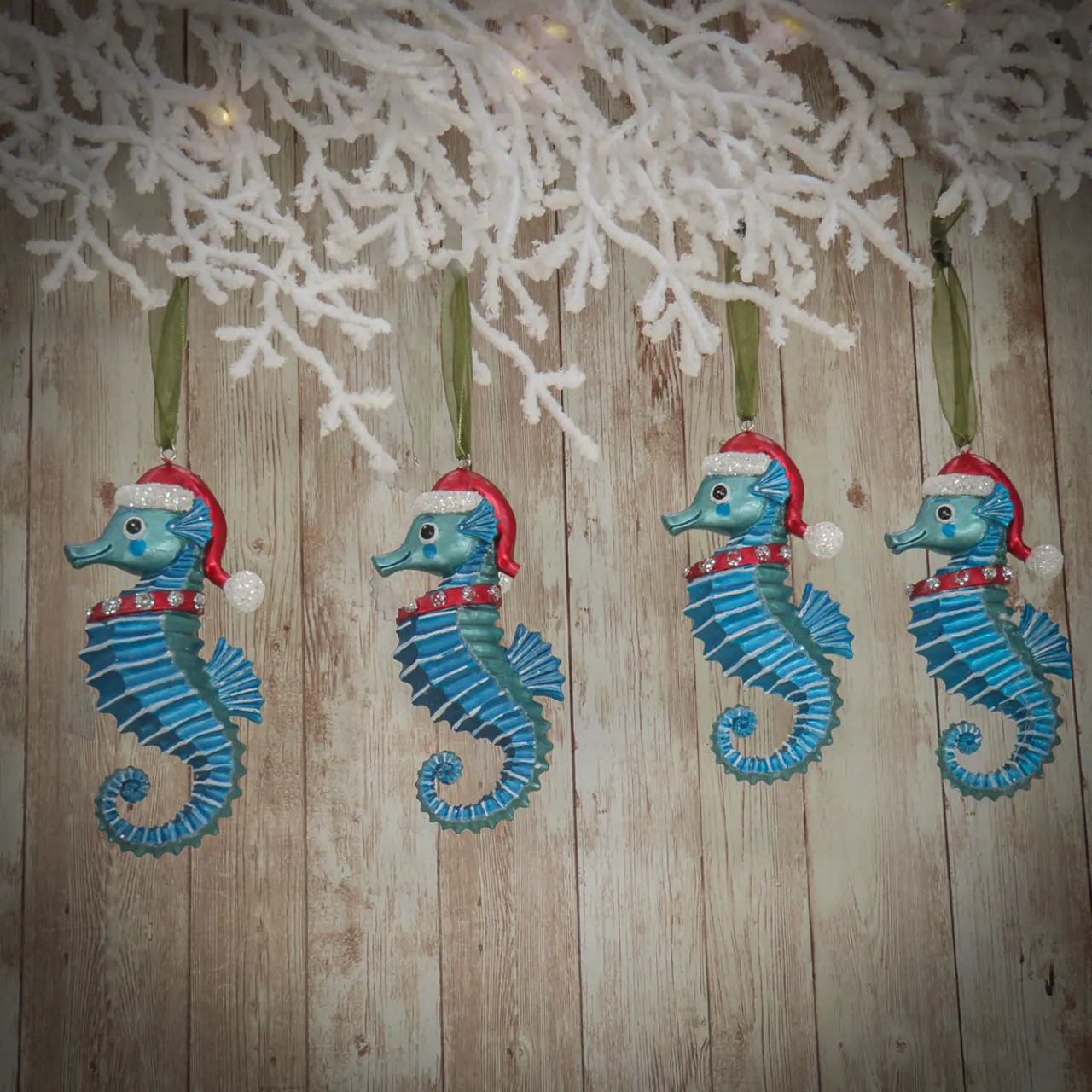 Hot National Tree Company 4-Piece HGTV Home Collection Teal Seahorse Ornaments