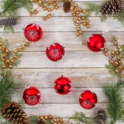 Outlet National Tree Company 6-Piece Shatterproof Snowflake Red Ornaments