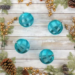 Best National Tree Company 4-Piece Shatterproof Swirling Blue Ornaments