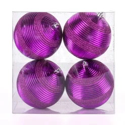 New National Tree Company 4-Piece Shatterproof Swirling Purple Ornaments