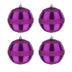 New National Tree Company 4-Piece Shatterproof Swirling Purple Ornaments