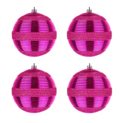 Best National Tree Company 4-Piece Shatterproof Swirling Pink Ornaments