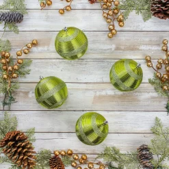 Best National Tree Company 4-Piece Shatterproof Swirling Lime Green Ornaments