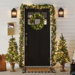 Discount National Tree Company Pre-Lit Frosted Berry Assortment with 2 Entrance Trees, 1 Wreath, 2 Garland