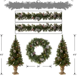 Discount National Tree Company Pre-Lit Frosted Berry Assortment with 2 Entrance Trees, 1 Wreath, 2 Garland