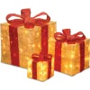 New National Tree Company Pre-Lit Gold Gift Boxes, Set of Three, 105 White Lights