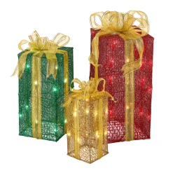 Hot National Tree Company Pre-Lit Multicolor Gift Boxes, Set of Three, White Lights